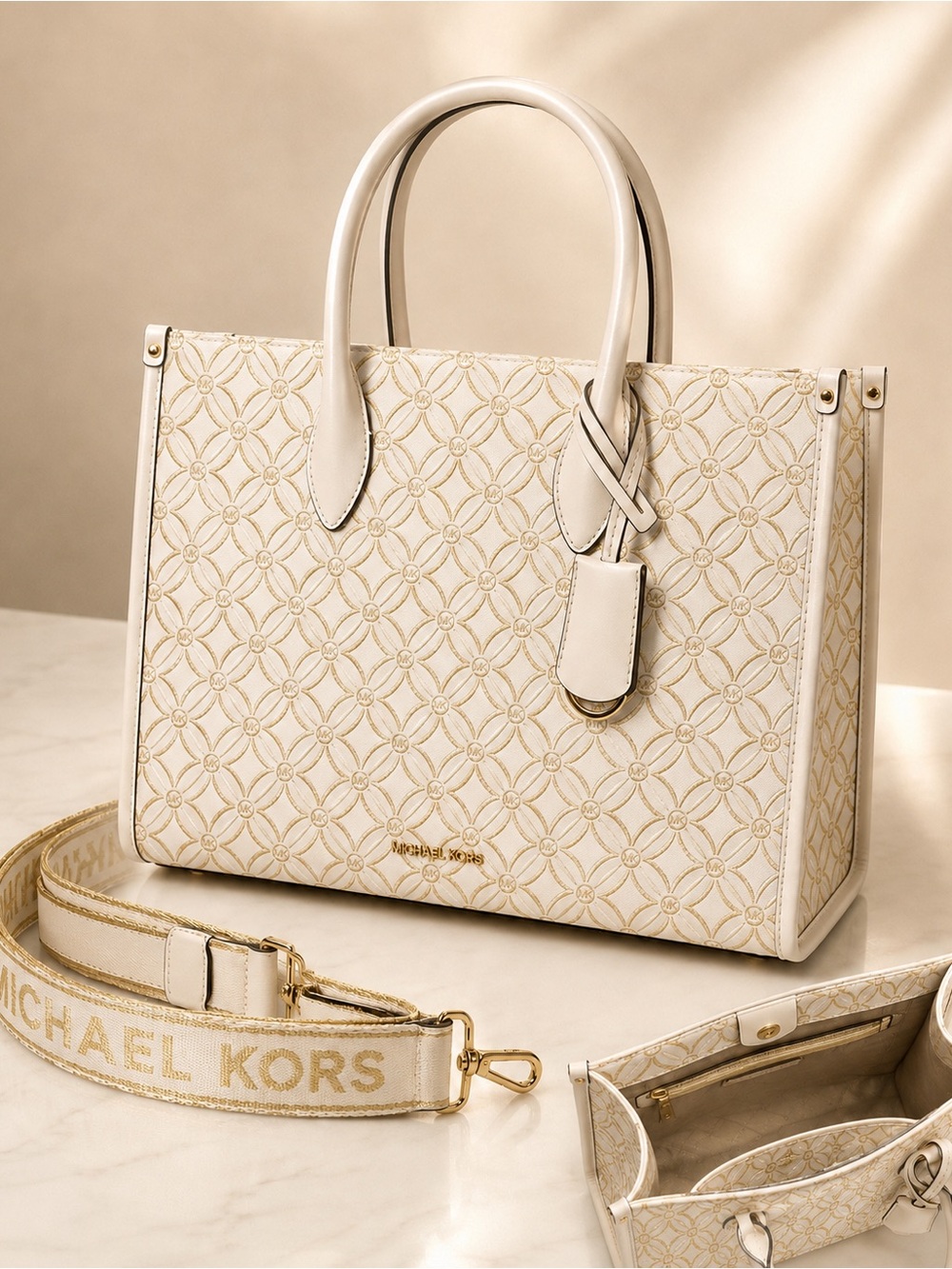 Michael Kors White and Gold Women's Handbag
New